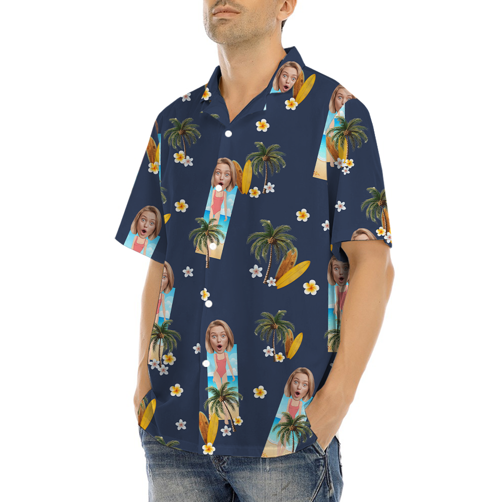 Funny Custom Face Swimsuit Palm Tree Hawaiian Shirt