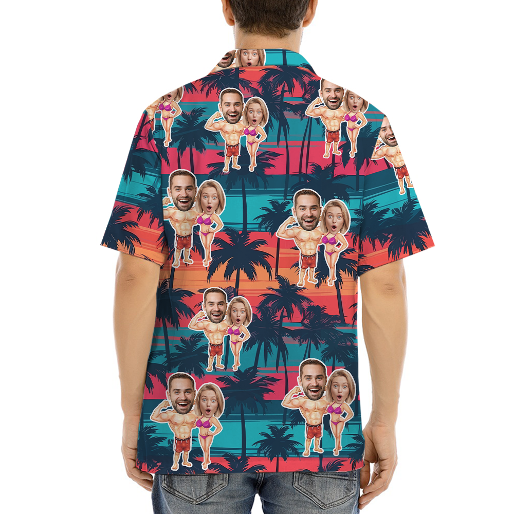 Funny Custom Face Couple Bikini Hawaiian Shirt