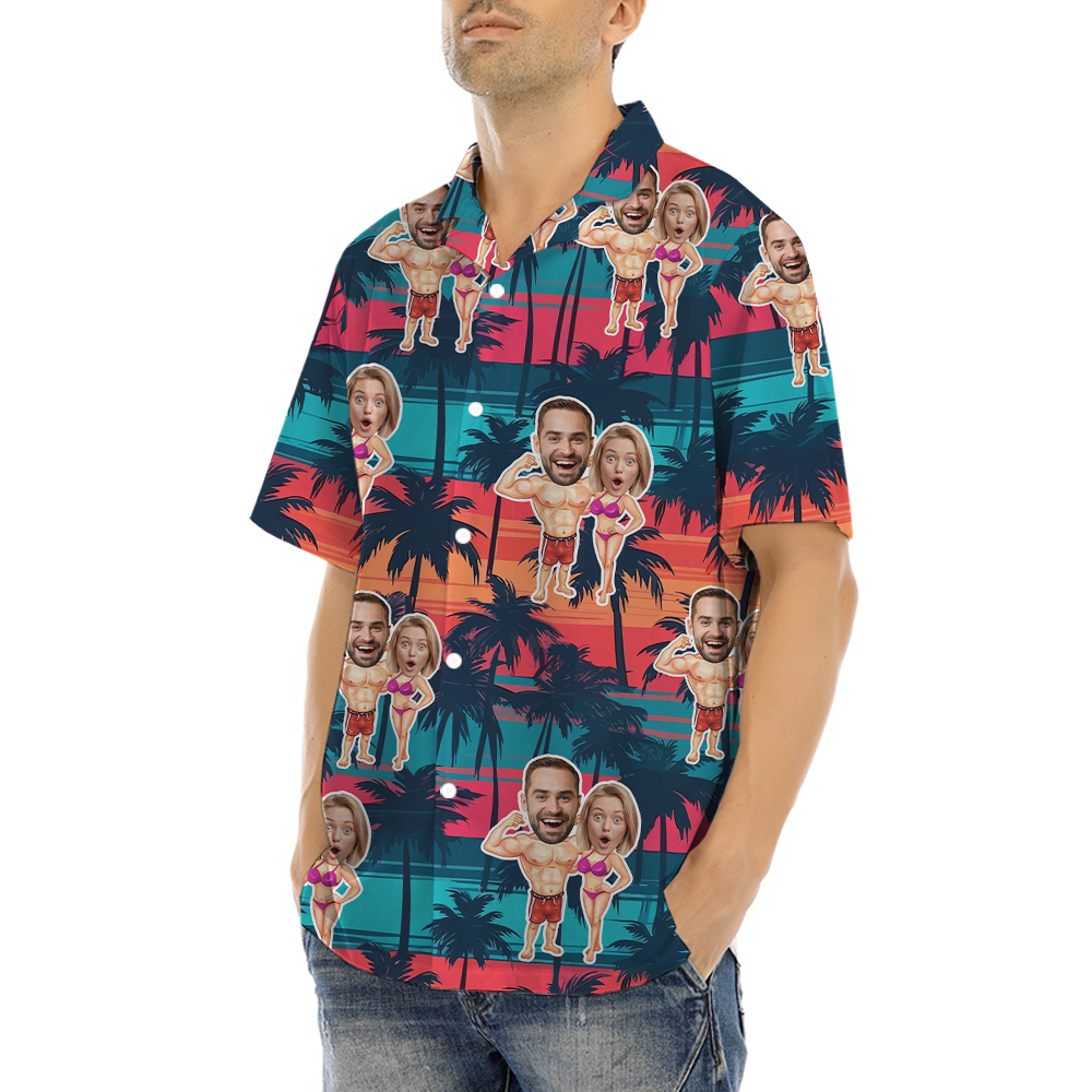 Funny Custom Face Couple Bikini Hawaiian Shirt