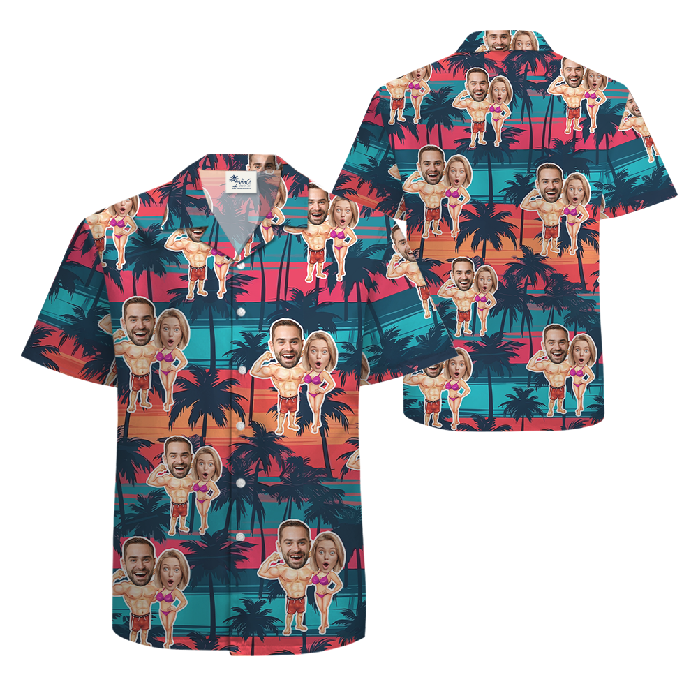 Funny Custom Face Couple Bikini Hawaiian Shirt