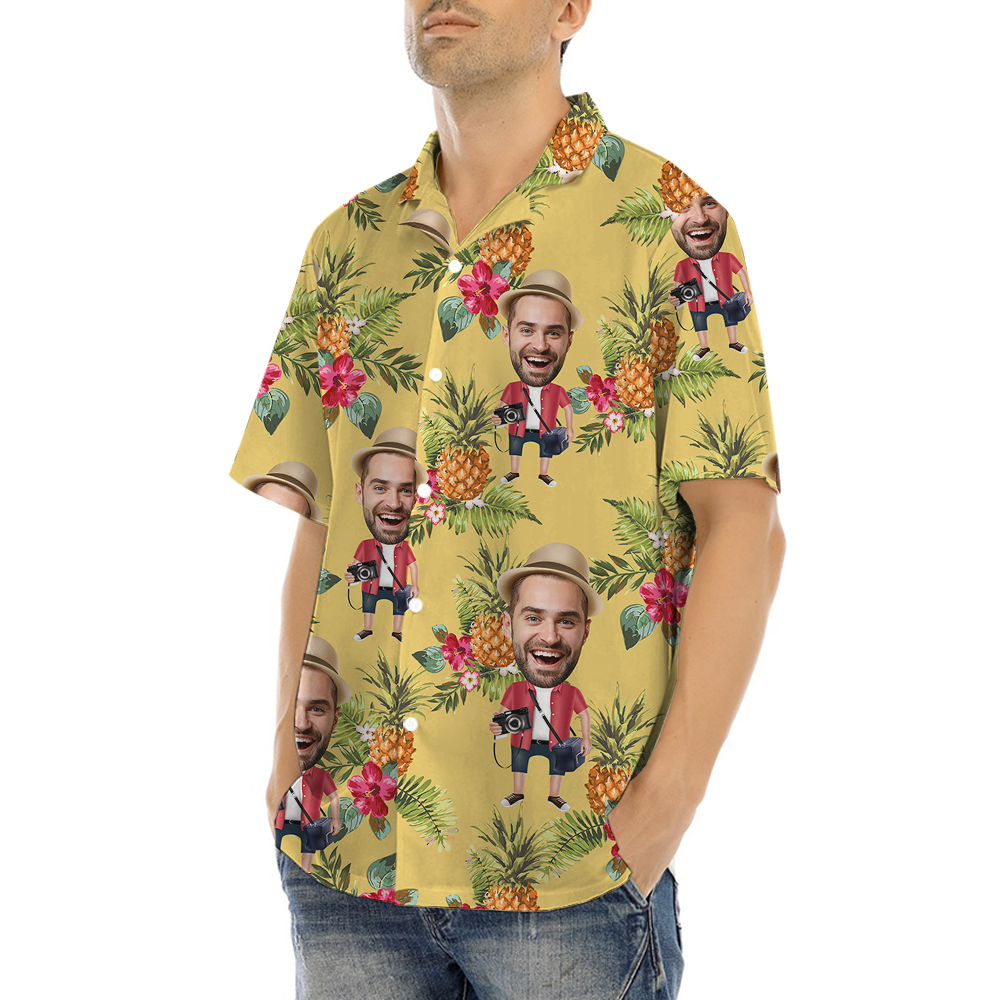 Funny Custom Face Floral Pineapple Yellow Hawaiian Shirt