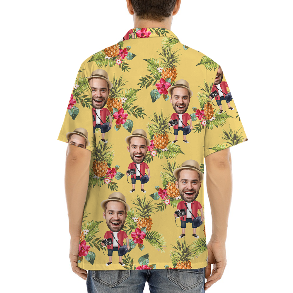 Funny Custom Face Floral Pineapple Yellow Hawaiian Shirt