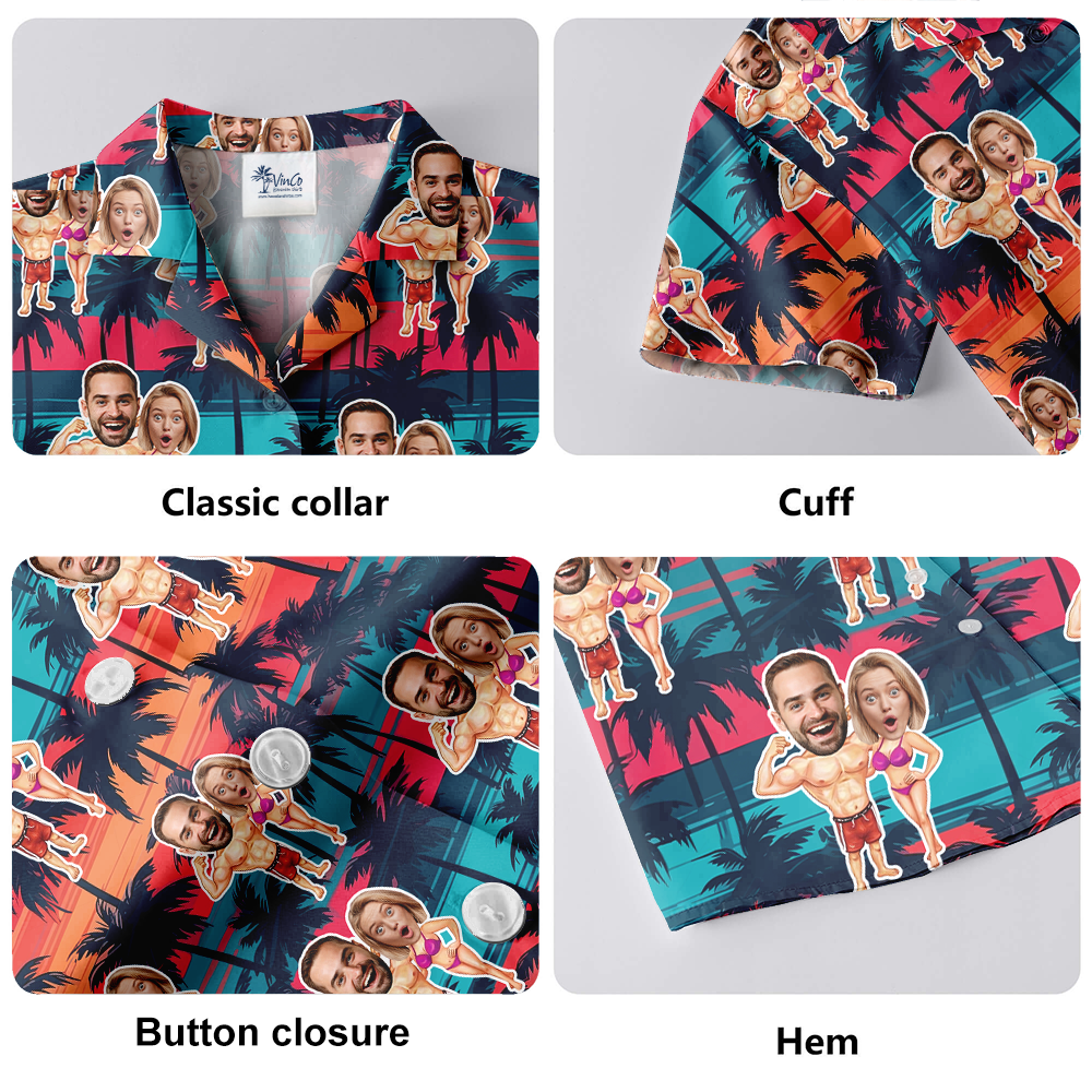 Funny Custom Face Couple Bikini Hawaiian Shirt