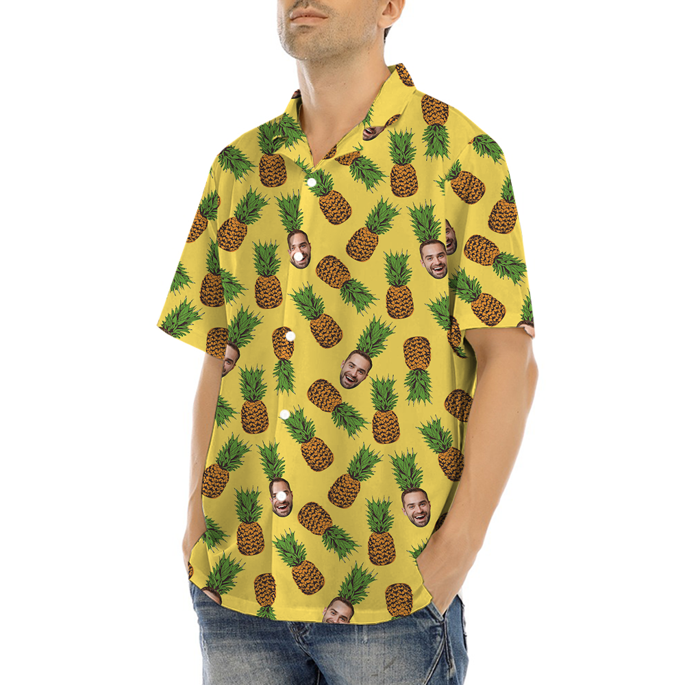Custom Face With Pineapple Yellow Hawaiian Shirt