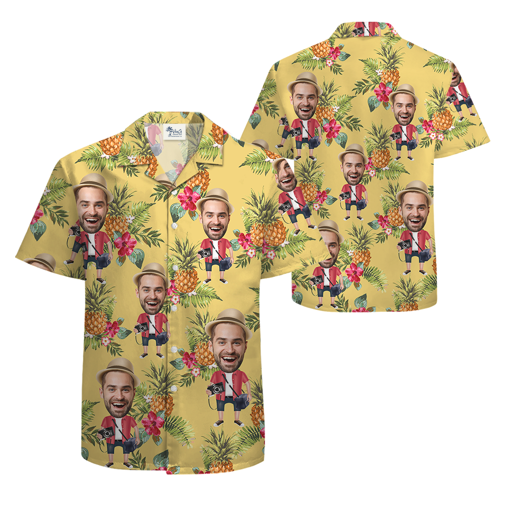 Funny Custom Face Floral Pineapple Yellow Hawaiian Shirt