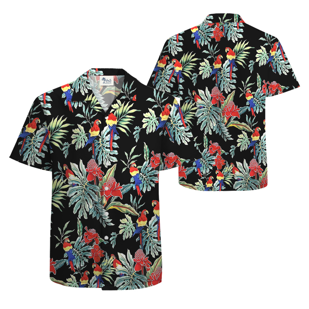 Parrot Hula Button Up Shirt Night Forest Theme