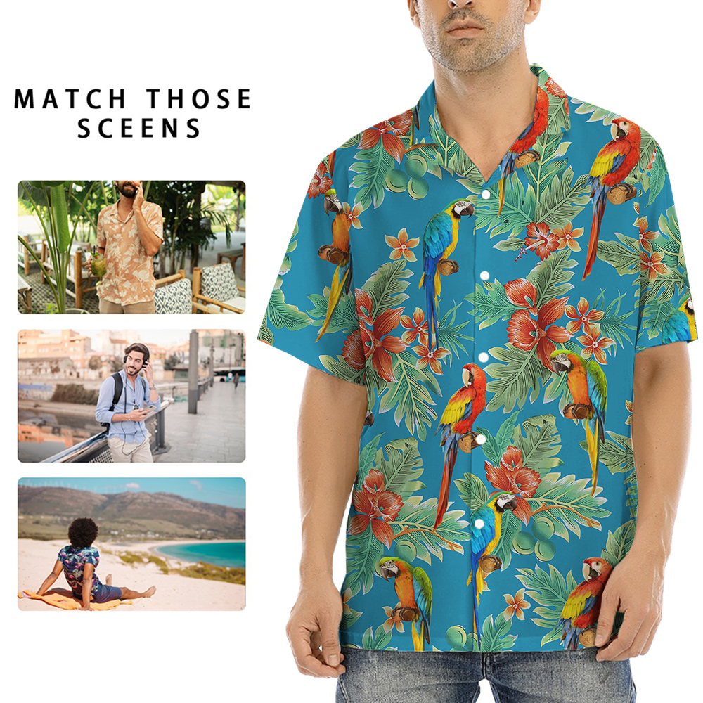 Tropical Parrot Hula Shirt for Men