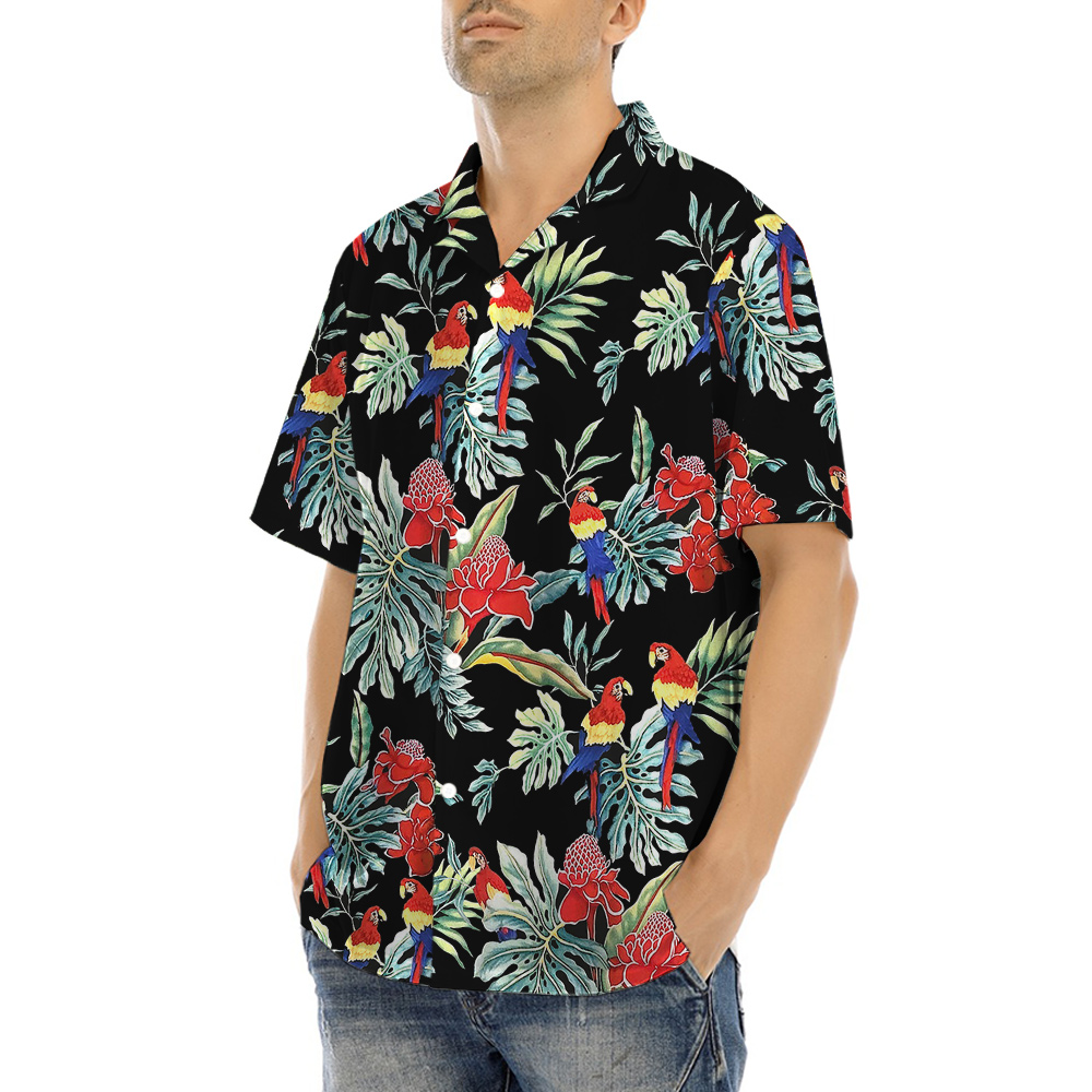 Parrot Hula Button Up Shirt Night Forest Theme
