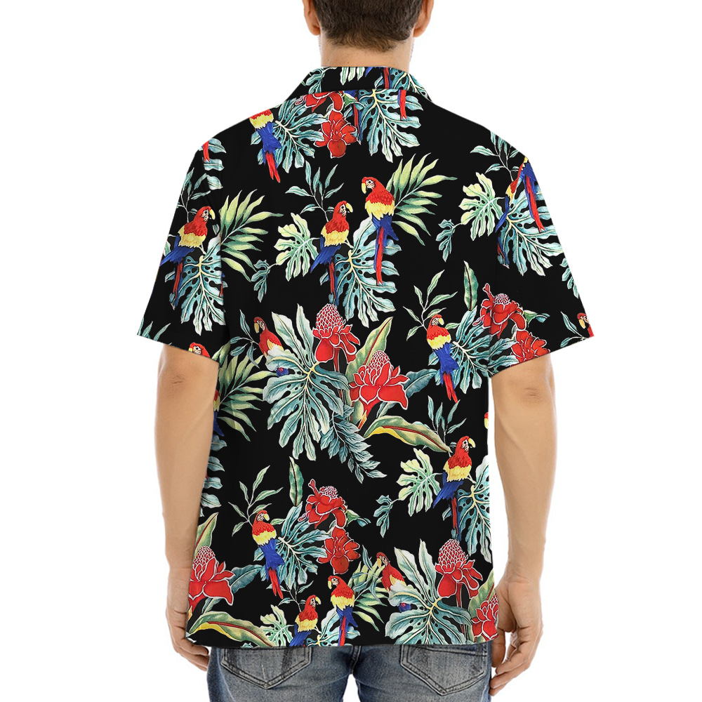 Parrot Hula Button Up Shirt Night Forest Theme