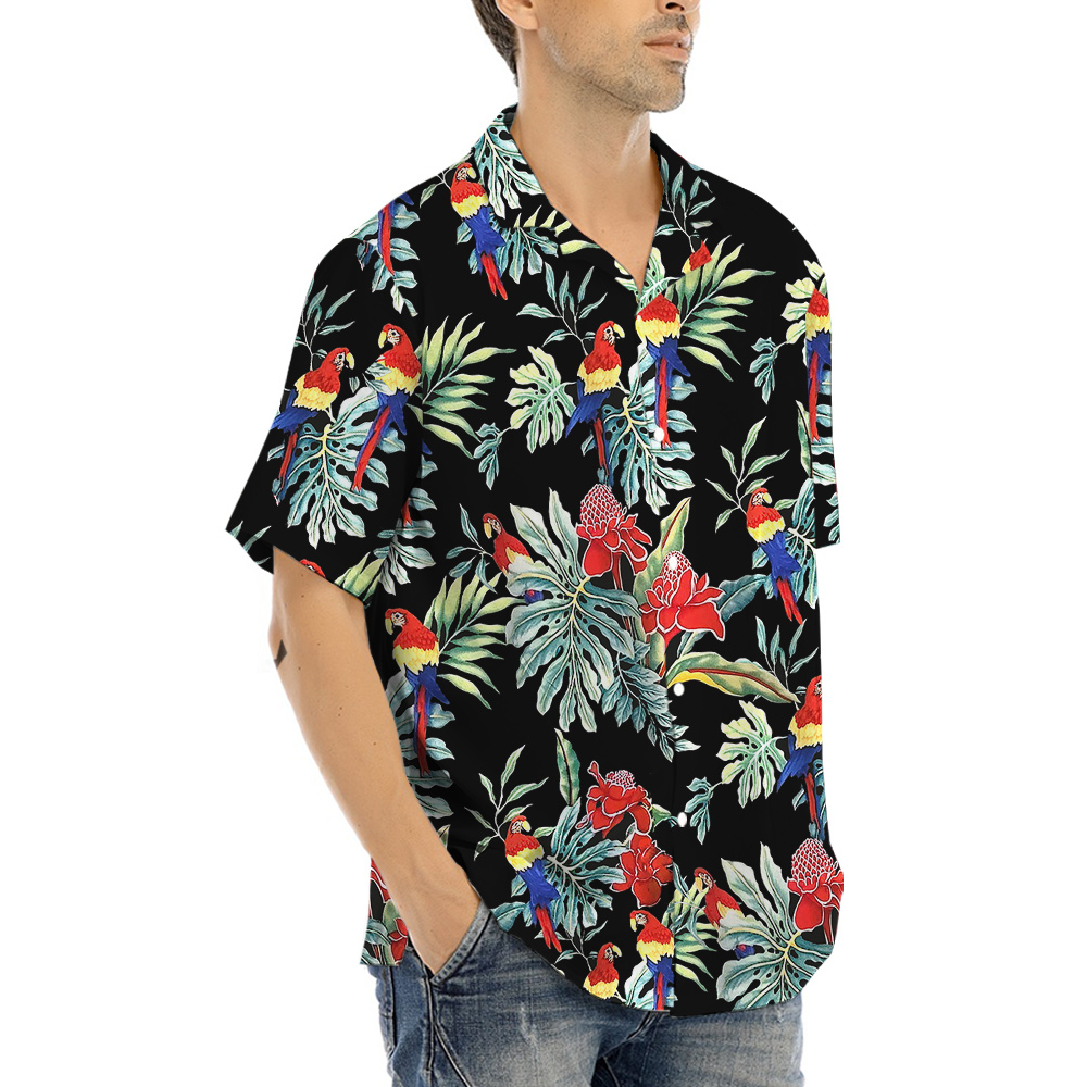 Parrot Hula Button Up Shirt Night Forest Theme
