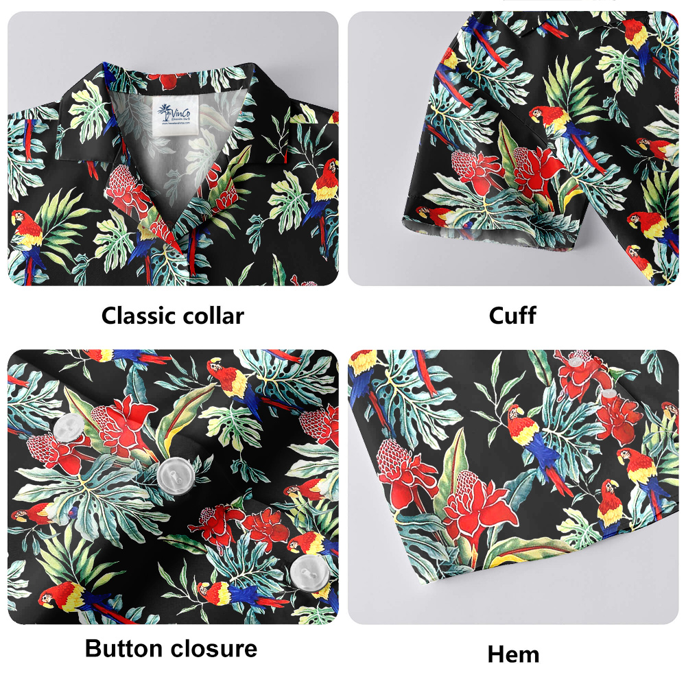Parrot Hula Button Up Shirt Night Forest Theme