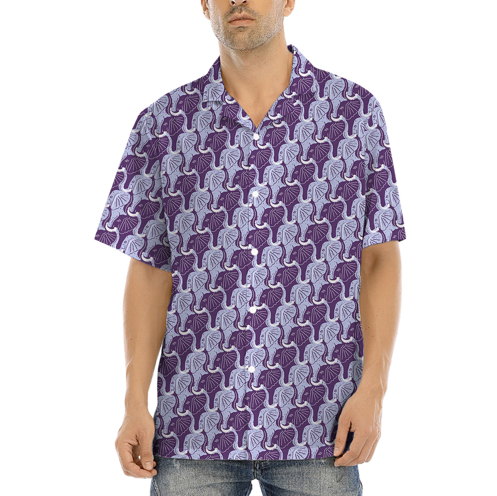 Purple Elephant Theme Hula Men Hawaiian Shirt - variant image 1
