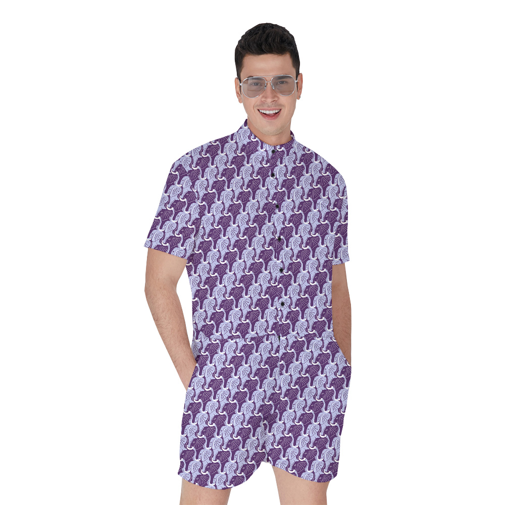 Purple Elephant Theme Hula Men Hawaiian Romper - variant image 1
