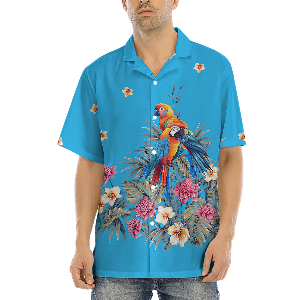Floral Parrot Blue Hawaiian Shirt for Men - variant image 1