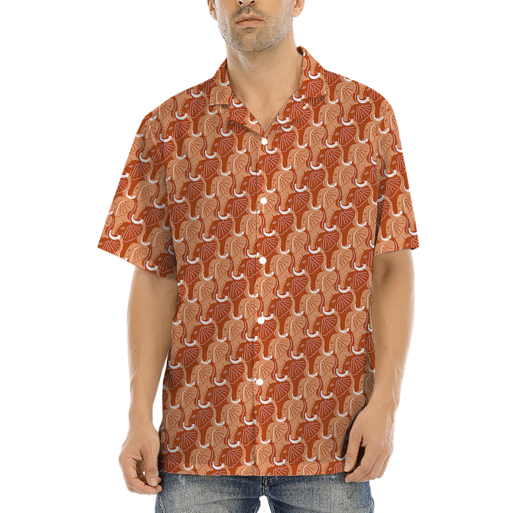 Orange Elephant Theme Hula Men Hawaiian Shirt - variant image 1