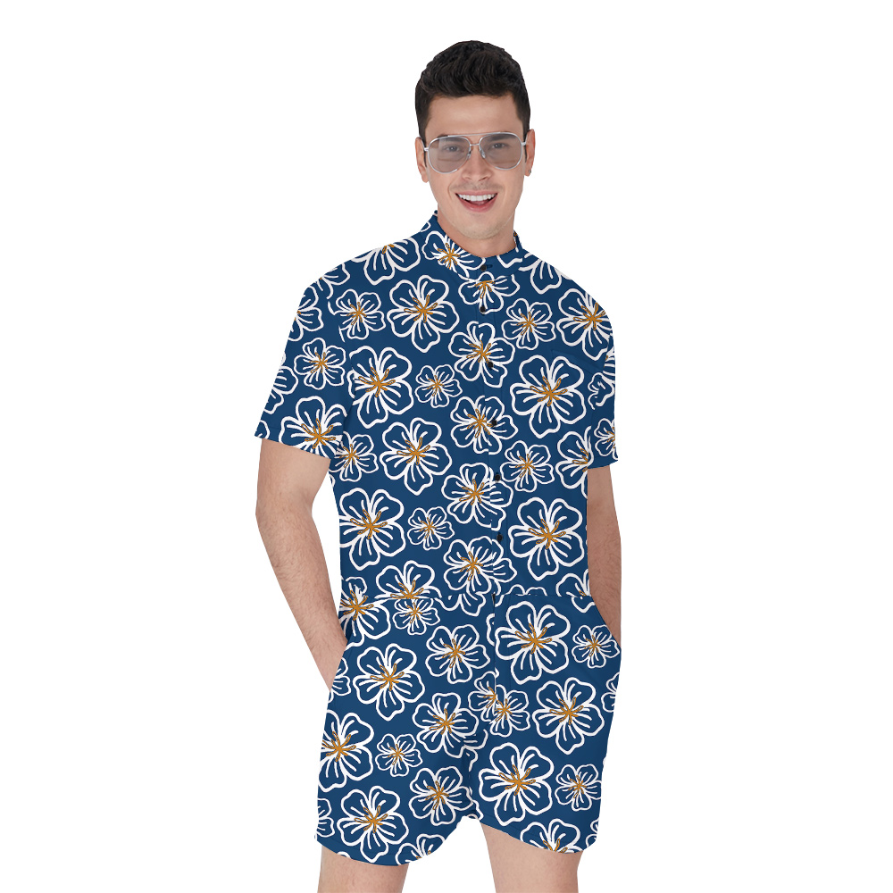 Blue Floral Theme Hawaiian Romper for Men