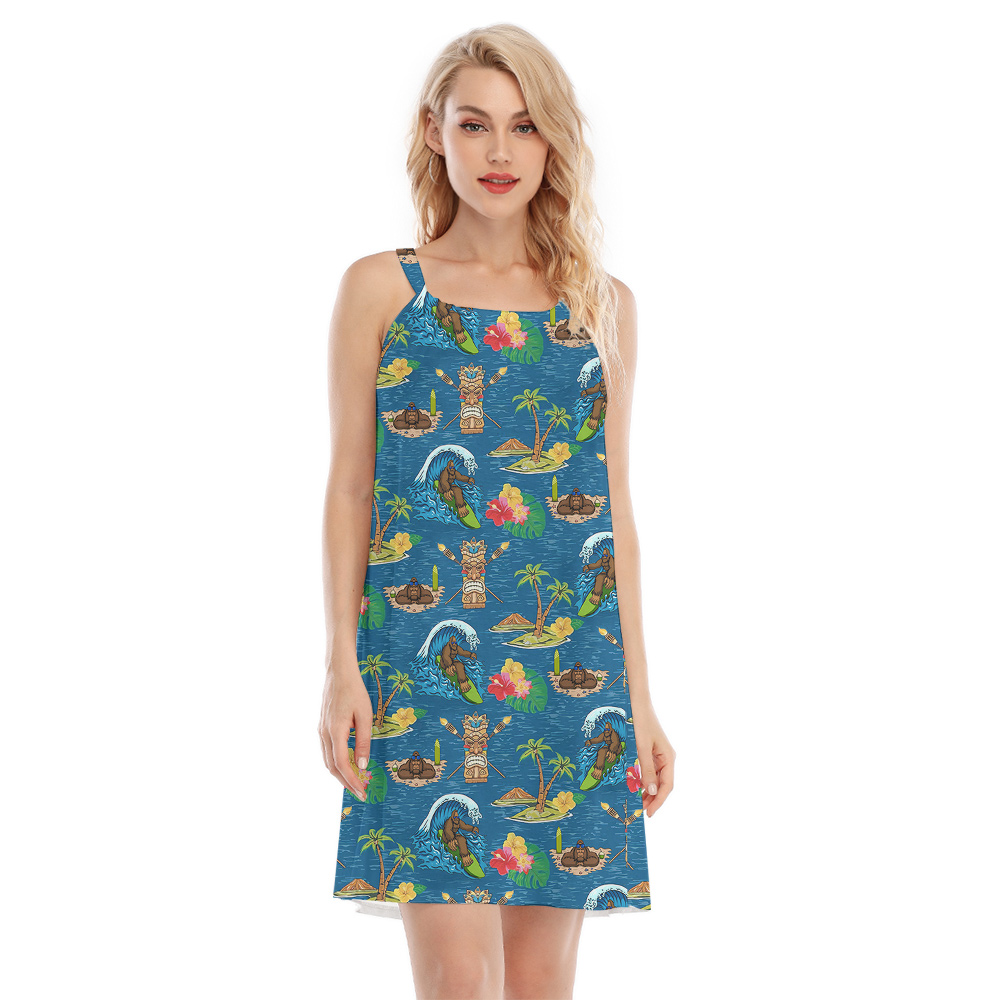 Surfing Bigfoot Hula Cami Dress Blue Tiki Theme - variant image 1