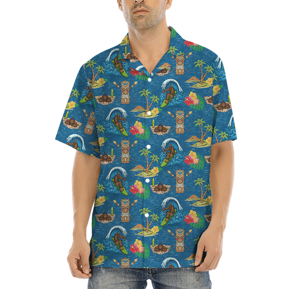 Bigfoot Blue Tiki Hawaiian Shirt for Men - variant image 1