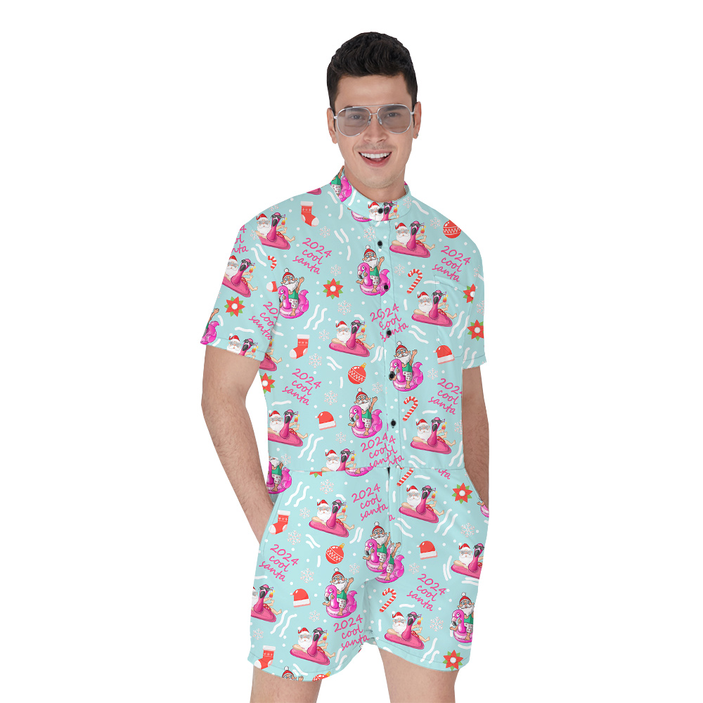 Flamingo Santa Aussie Xmas Hawaiian Romper for Men - variant image 1