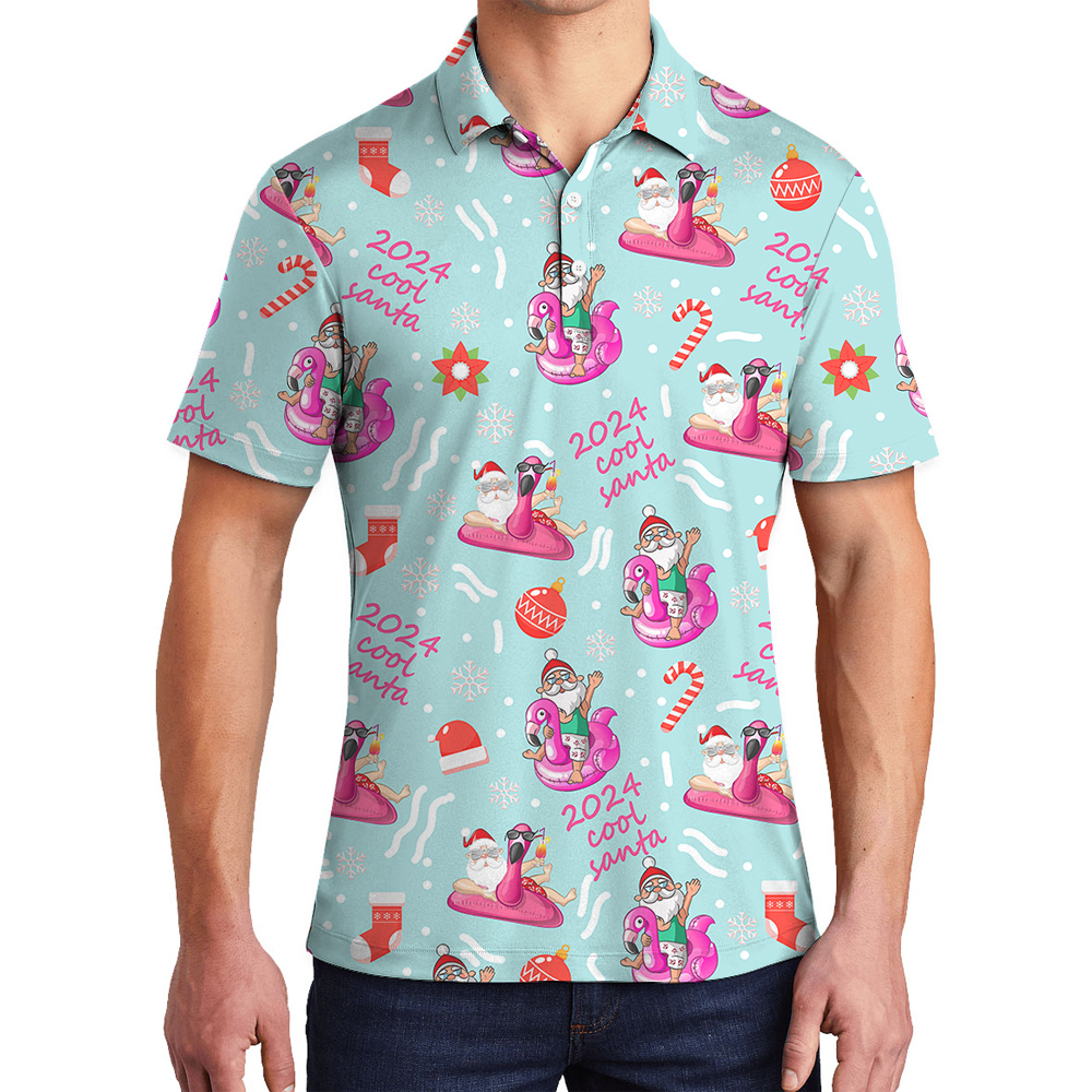 2024 Cool Santa Hawaiian Collared Golf Shirt for Men - variant image 1