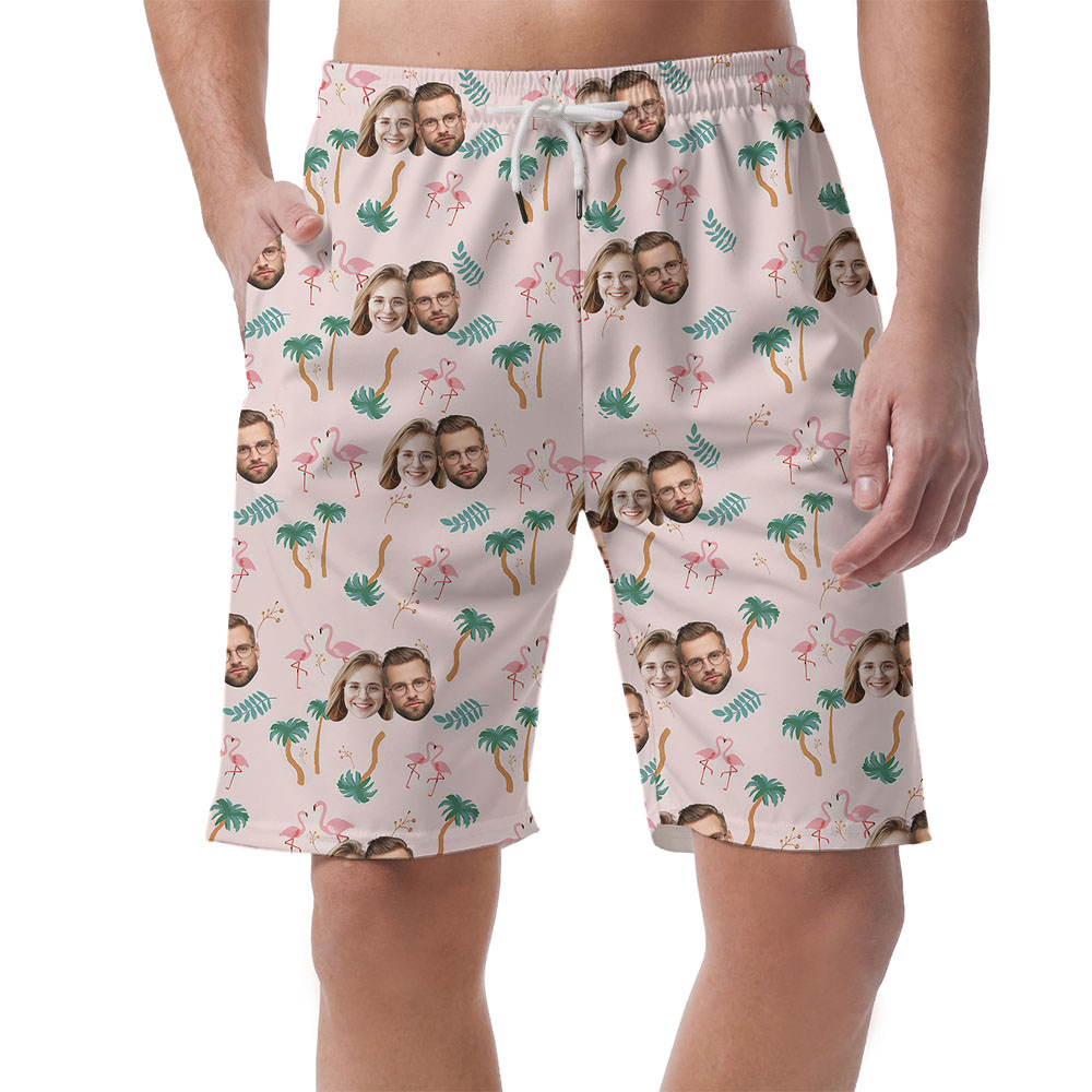 Pink Men's Beach Shorts With Couple Faces On Them - variant image 1