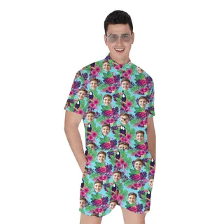 Men's Custom Face Romper With Face And Aloha Print