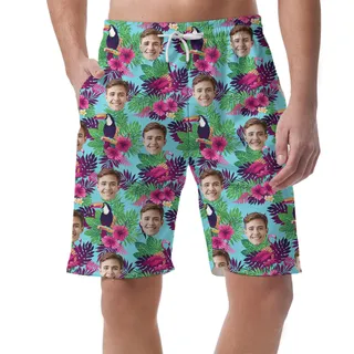 Unique Toucan Tropical Men's Beach Shorts With Face
