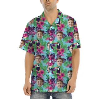 Floral Toucan Men's Aloha Shirt With Custom Face