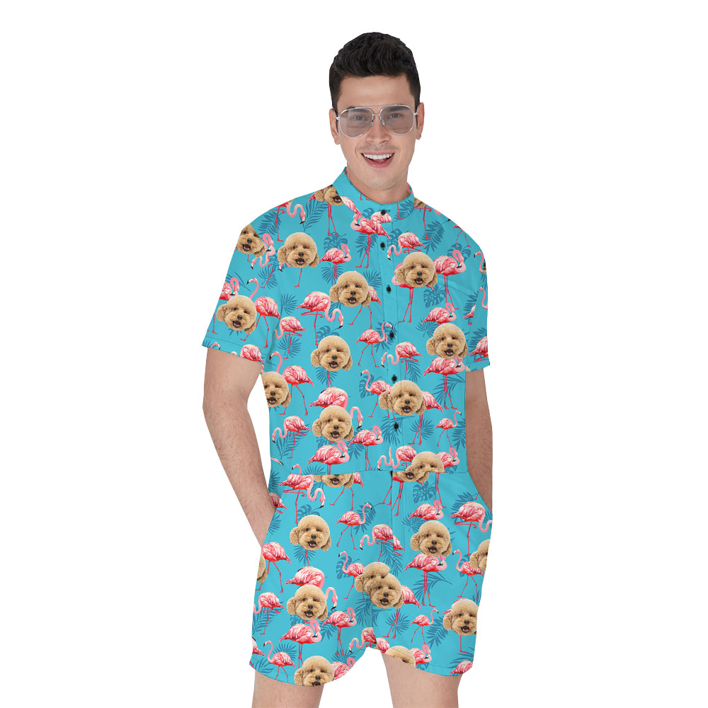 Cool Blue Flamingo Beach Men's Romper With Faces - variant image 1