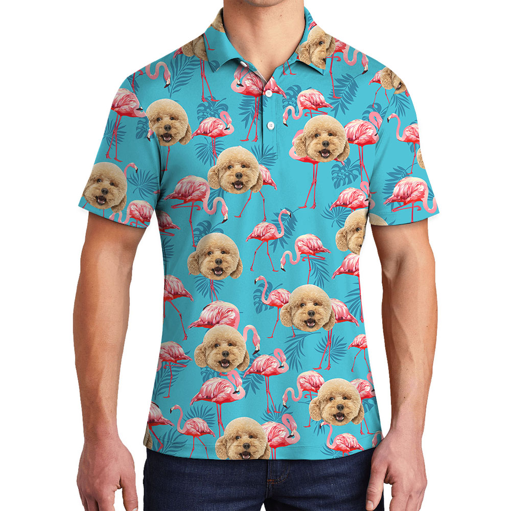 Flamingo Aloha Polo Shirt With Personalized 1-5 Faces - variant image 1
