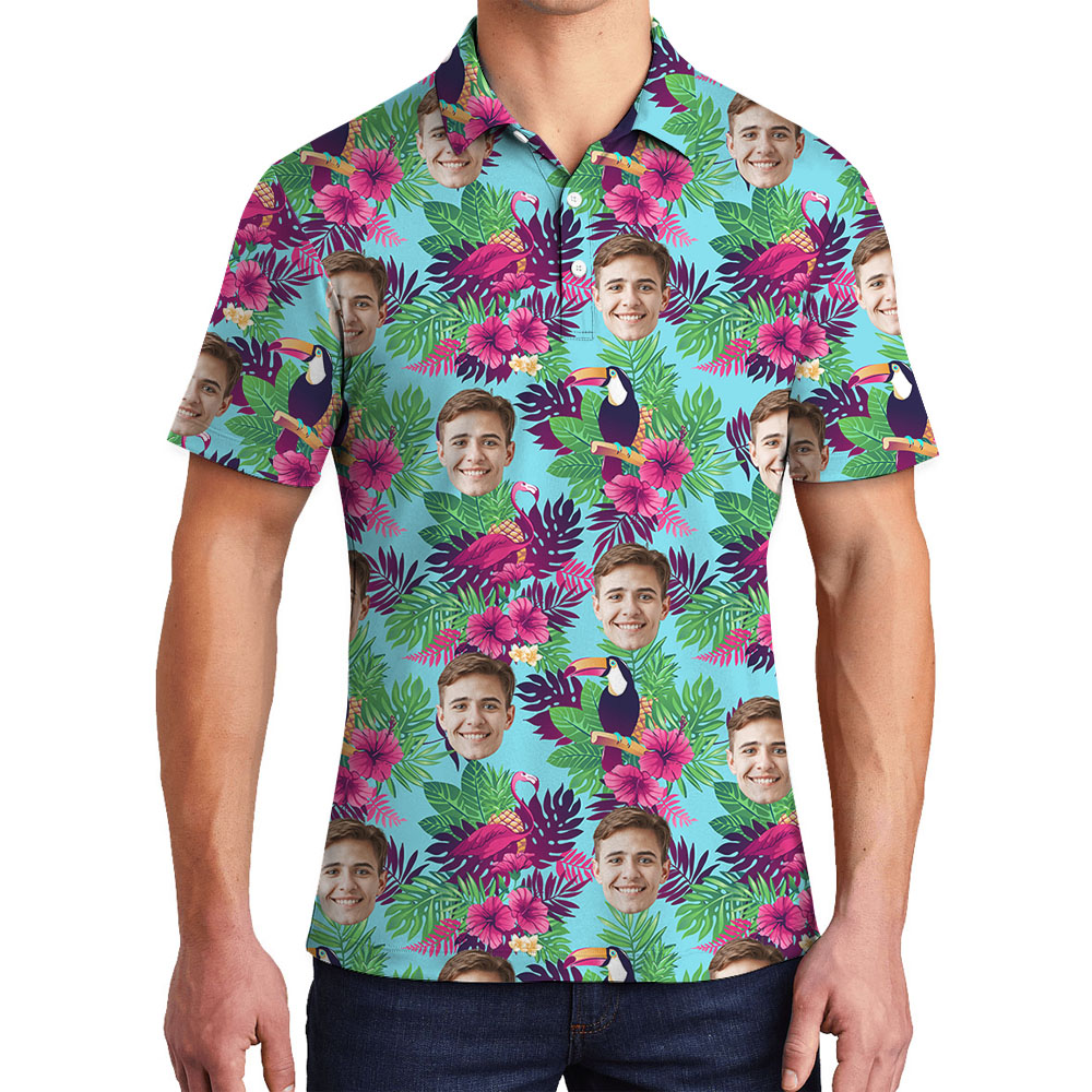 Cool Custom Face Men's Polo Shirt With Toucan Tropical Print - variant image 1