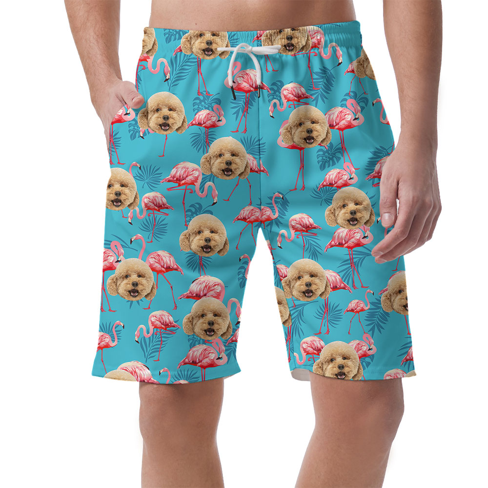 Pink Flamingo Men's Beach Shorts With Custom Faces - variant image 1