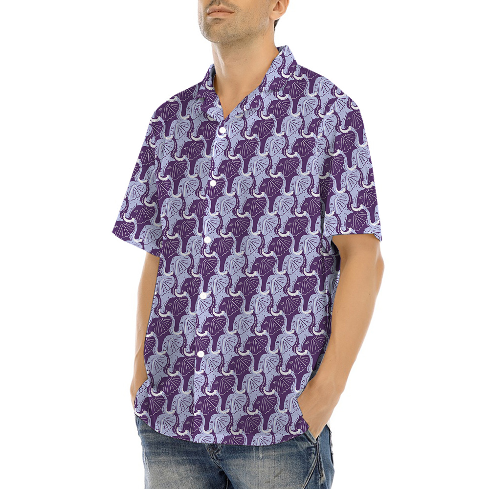 Purple Elephant Theme Hula Men Hawaiian Shirt