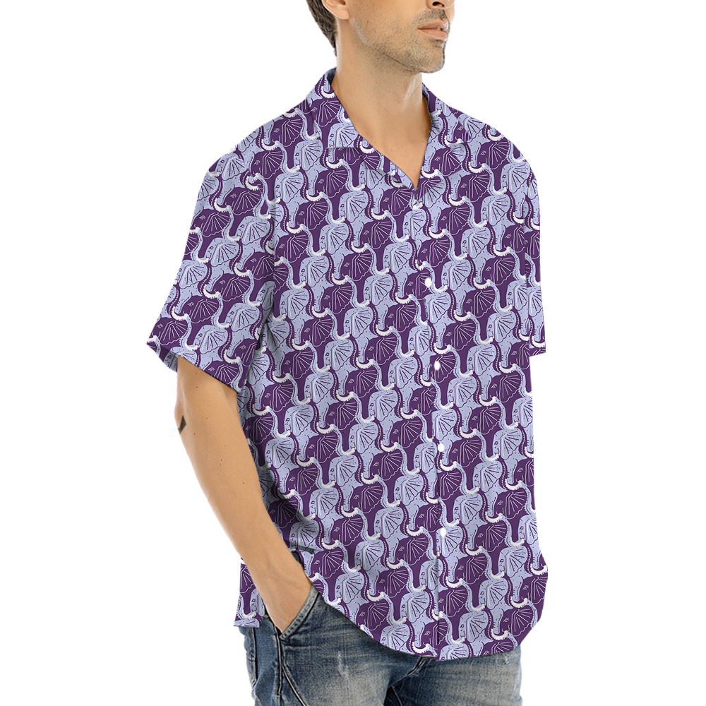 Purple Elephant Theme Hula Men Hawaiian Shirt