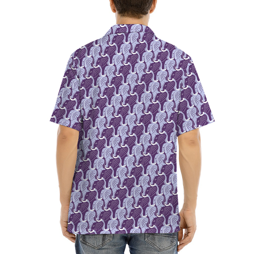 Purple Elephant Theme Hula Men Hawaiian Shirt
