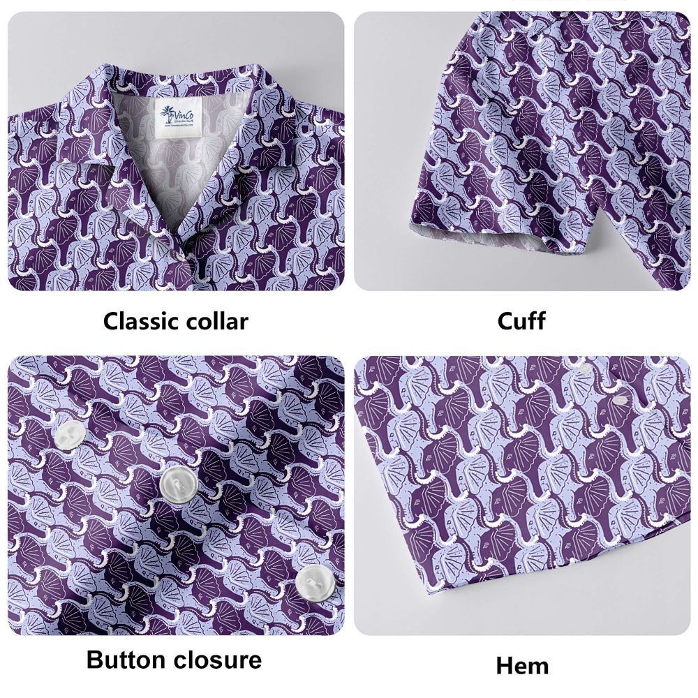 Purple Elephant Theme Hula Men Hawaiian Shirt