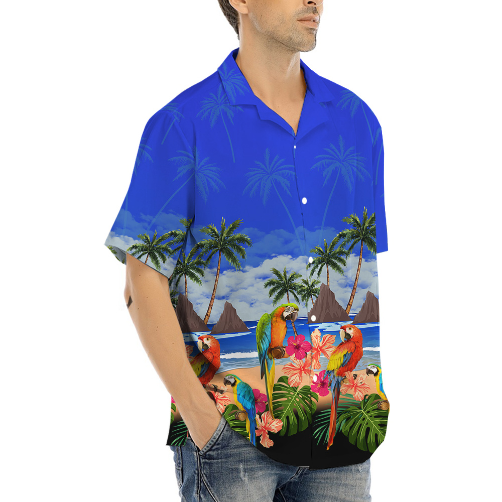 Parrot Tropical Island Theme Hula Shirt for Men