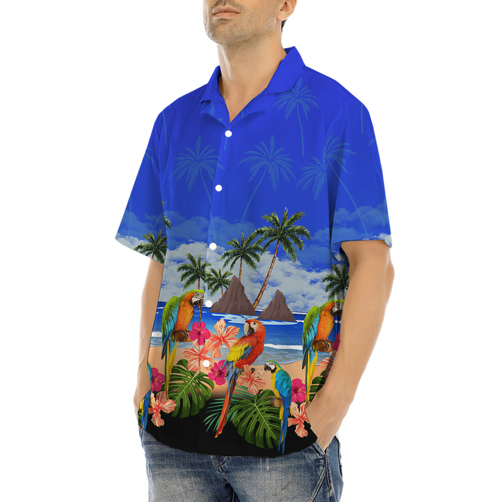 Parrot Tropical Island Theme Hula Shirt for Men