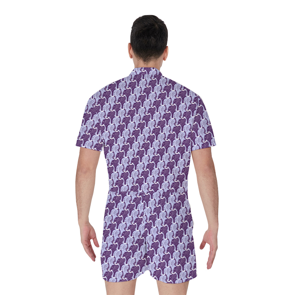 Purple Elephant Theme Hula Men Hawaiian Romper