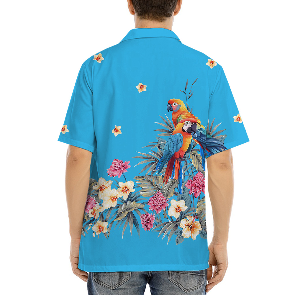 Floral Parrot Blue Hawaiian Shirt for Men