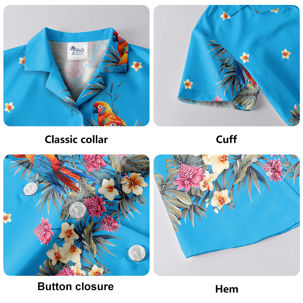 Floral Parrot Blue Hawaiian Shirt for Men