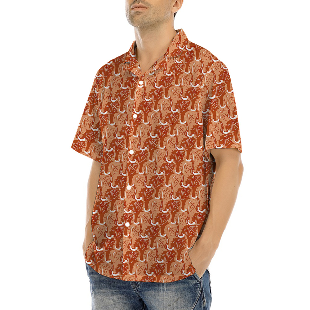 Orange Elephant Theme Hula Men Hawaiian Shirt