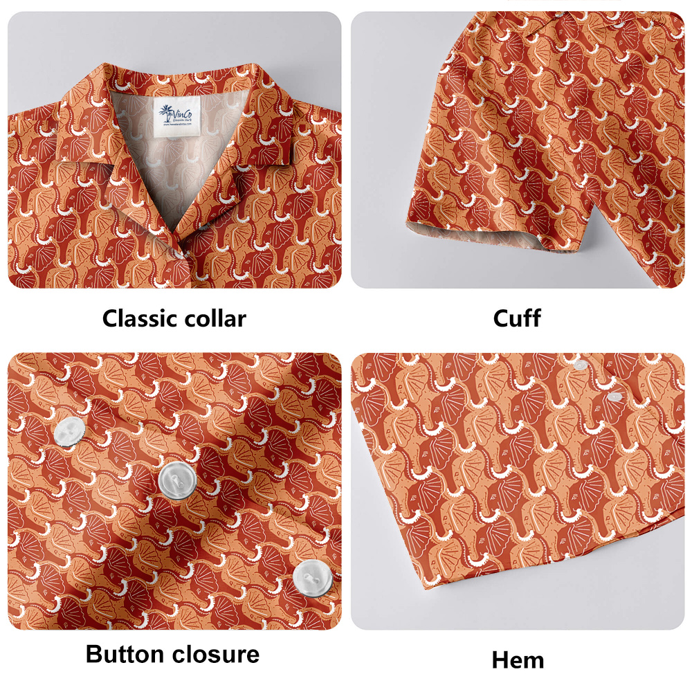 Orange Elephant Theme Hula Men Hawaiian Shirt