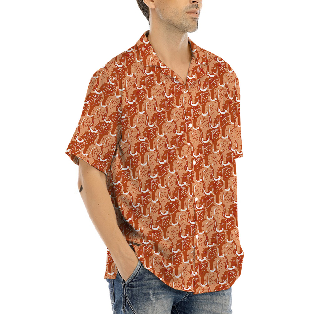 Orange Elephant Theme Hula Men Hawaiian Shirt