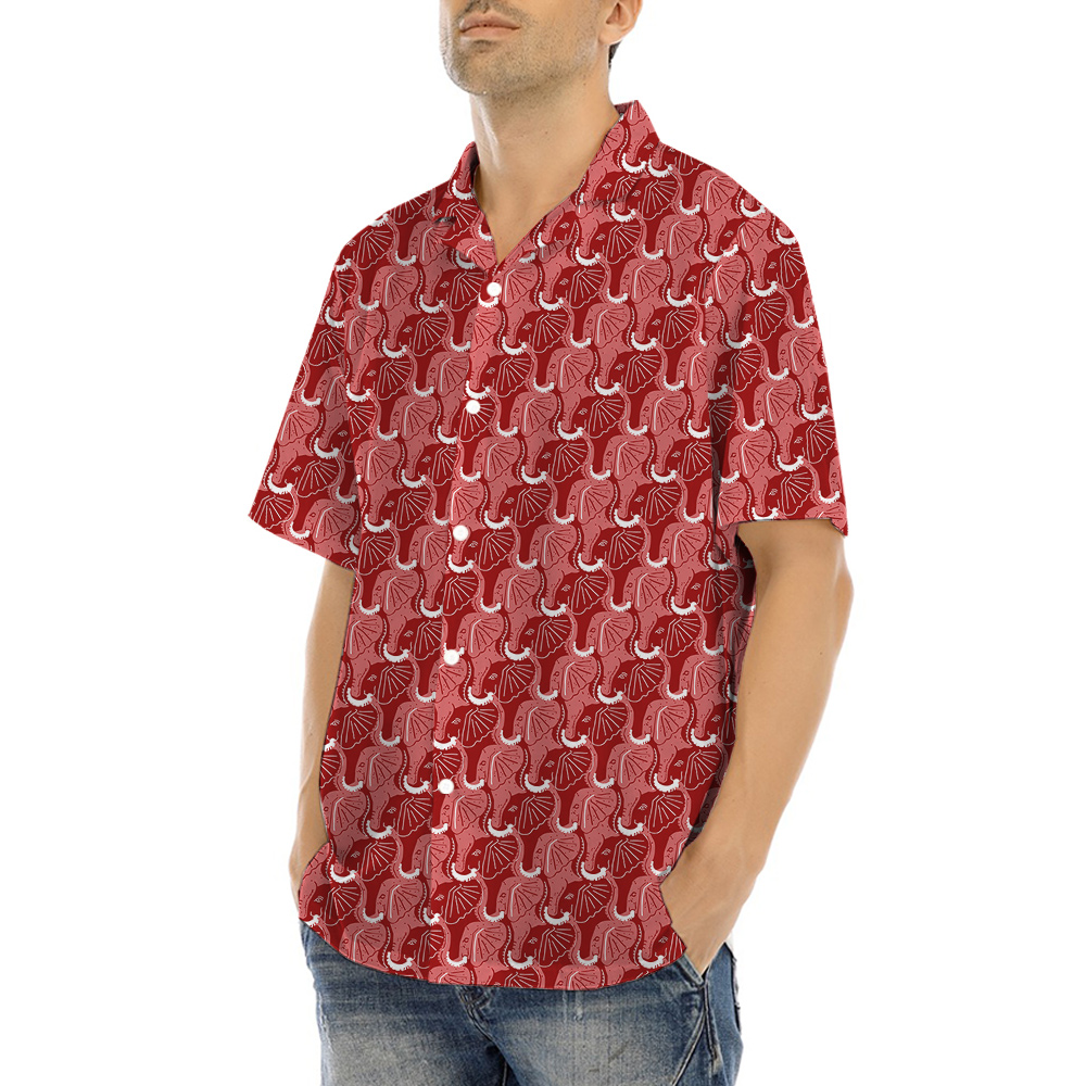Red Elephant Theme Hula Men Hawaiian Shirt for Men