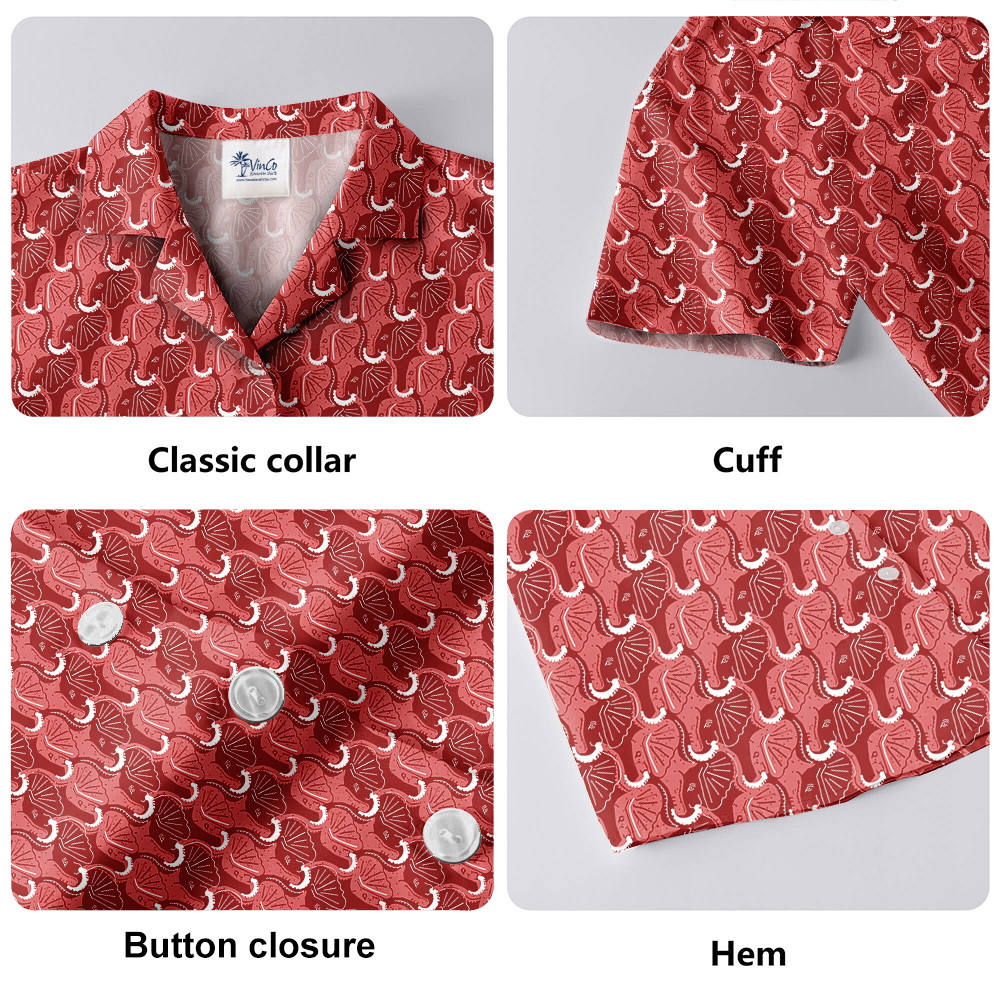 Red Elephant Theme Hula Men Hawaiian Shirt for Men
