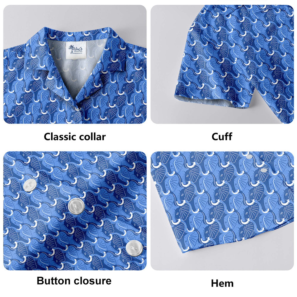 Blue Elephant Theme Hula Men Hawaiian Shirt