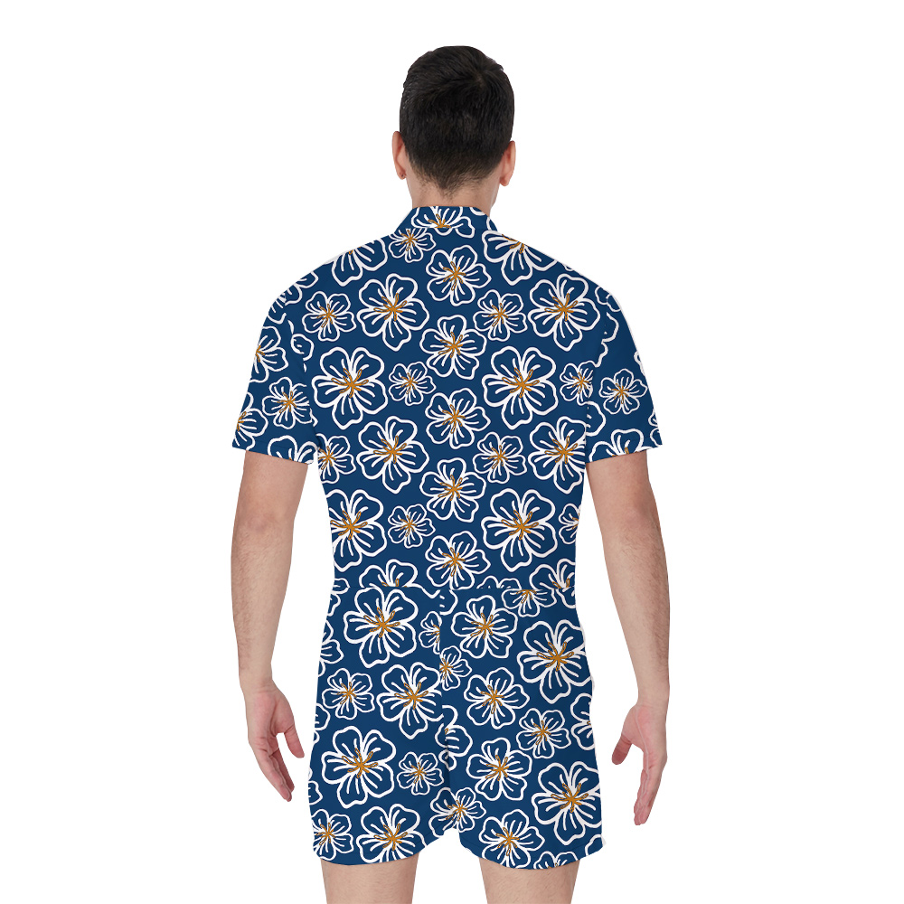 Blue Floral Theme Hawaiian Romper for Men
