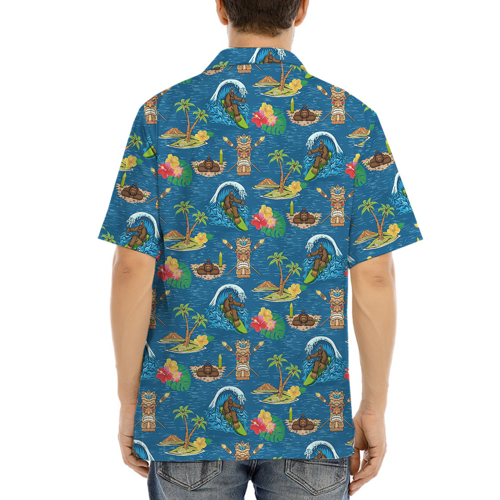 Bigfoot Blue Tiki Hawaiian Shirt for Men
