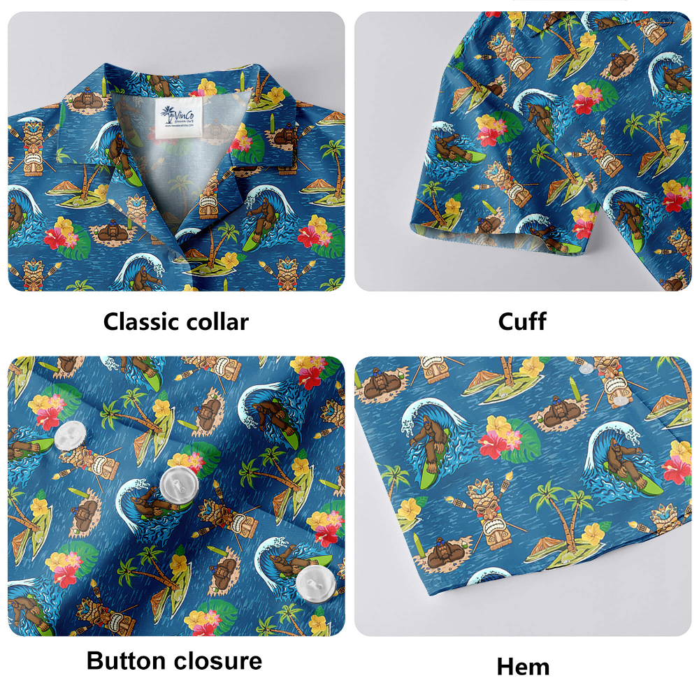Bigfoot Blue Tiki Hawaiian Shirt for Men